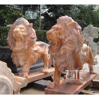 Hot Selling Outdoor pink marble animal lion sculpture statue