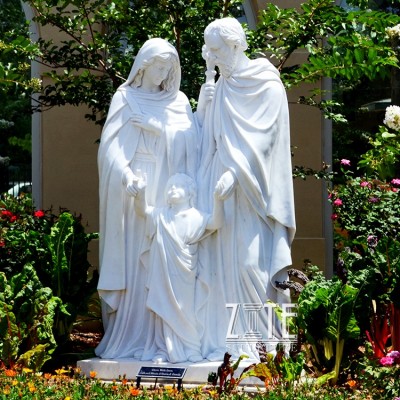 White stone marble mary joseph and baby jesus holy family figurines statue