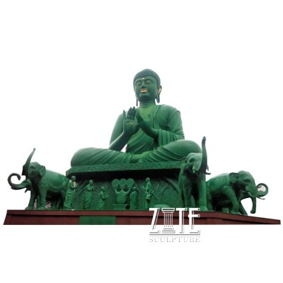 Outdoor hand carved large green stone marble buddha statue sitting elephant