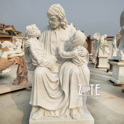 Classic life size marble jesus with children statue