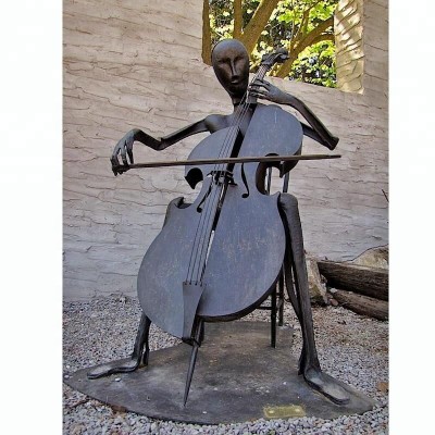 Outdoor Decorative Cellist Sitting on chair Statue Abstract Bronze Musician Sculpture